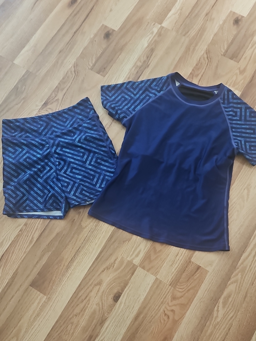 Kids Navy Blue Active Tee with Patterned Sleeves